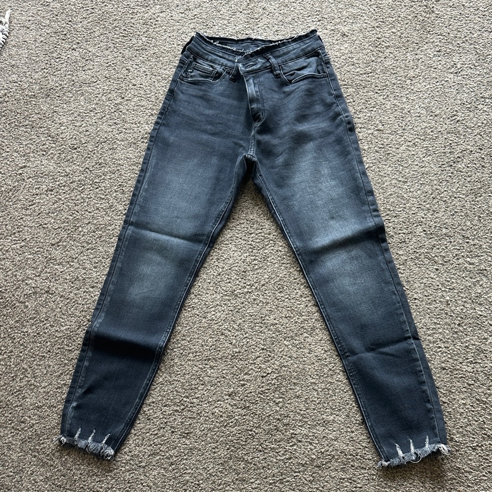 KanCan Washed Black High-Rise Skinny Jeans with Frayed Hem